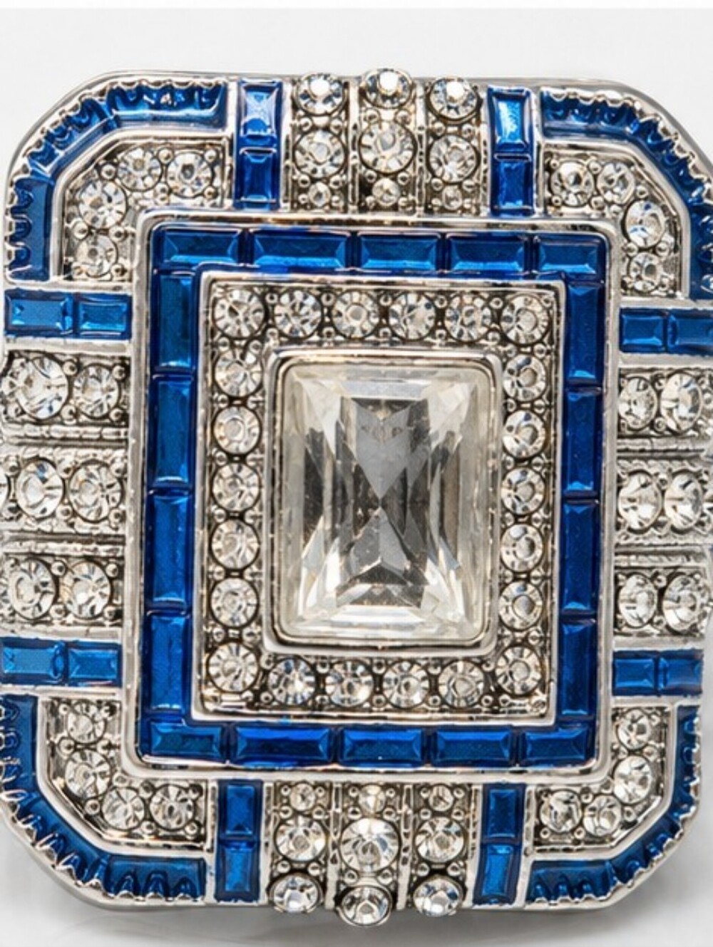 Art Deco Revival Blue Enamel Cocktail Ring Size 6 Rhinestone Statement Ring